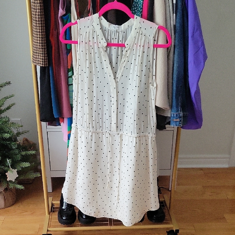 Babaton White With Black Polka Dots Silk Sundress